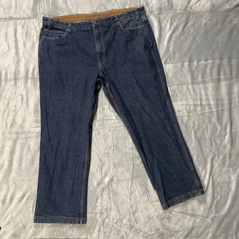 Duluth Trading Flex Ballroom Jeans Mens 46x29 Relaxed Fit Blue Stretch Denim EUC